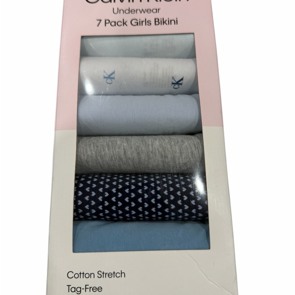 Calvin Klein Girls' Bikini 7-Pack - Light Blue, White, Gray, Navy